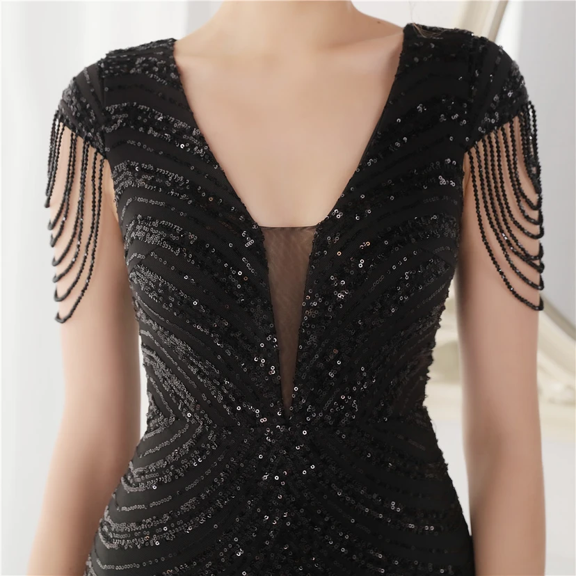 Paillettenbesetztes, handwerklich perfekt gefertigtes, perlenbesetztes Party-Abendkleid – sexy langes Kleid für die Braut view 63
