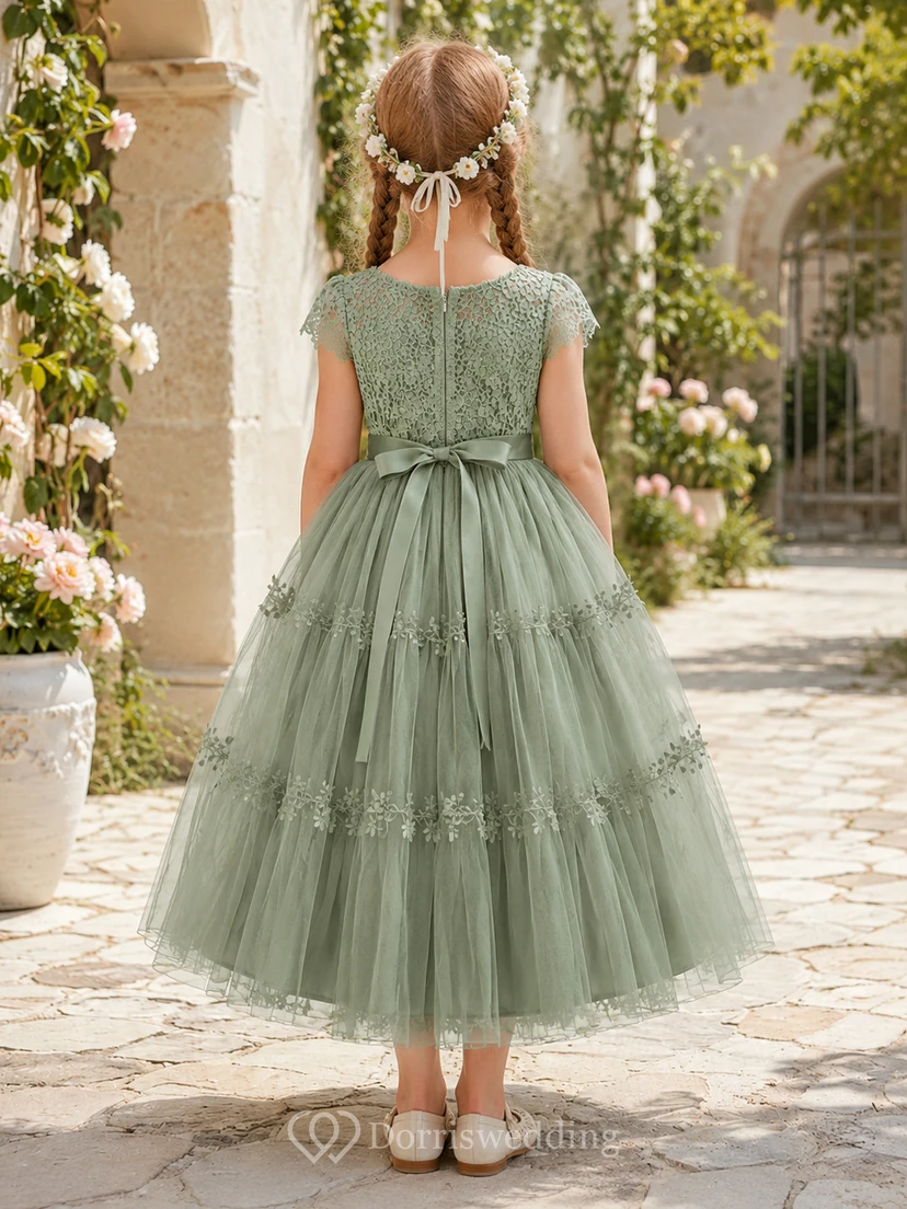 Stufenkleid aus Tüll für Blumenmädchen mit Spitzenoberteil view 2
