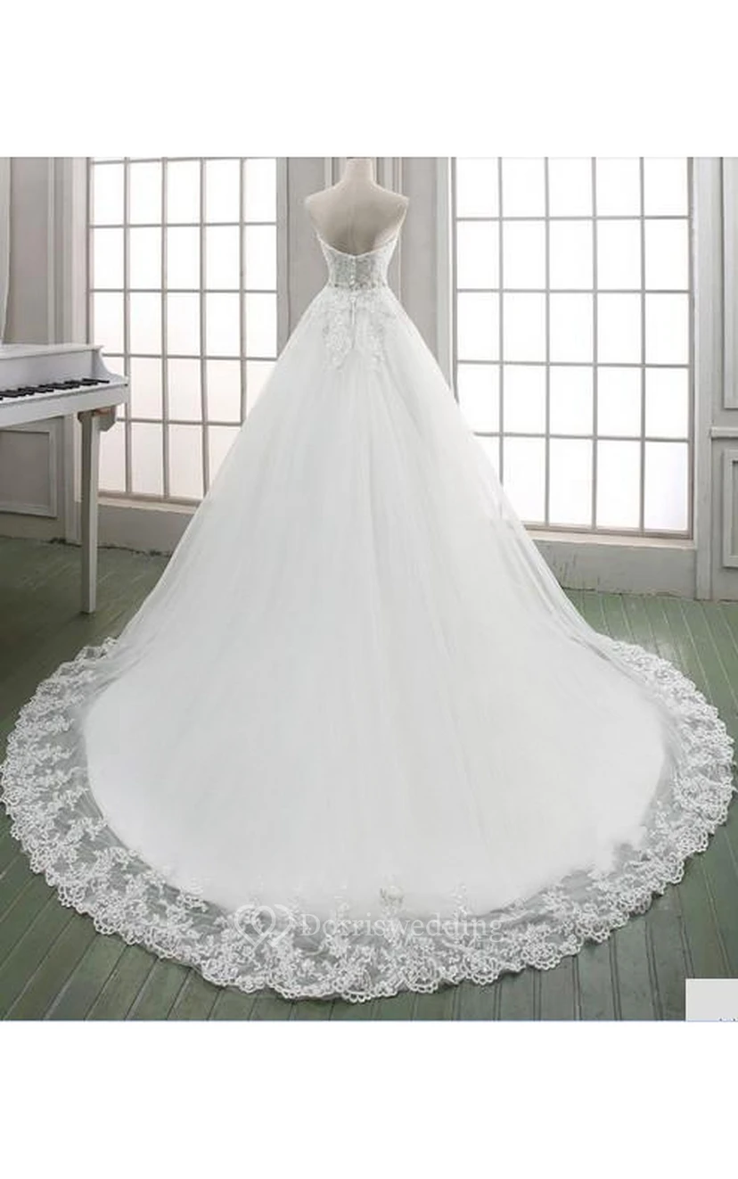 A-Line Ball Gown Empire Floor-Length Sweetheart Sleeveless Bell Empire Appliques Corset Back Lace Organza Dress view 2