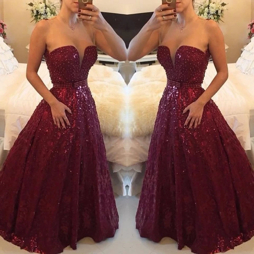 Sweetheart Beadings A-Line Evening Dresses Sexy Floor Length Prom Gowns view 2