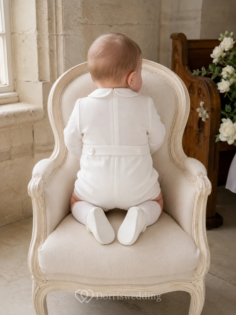 Elegante weiße Langarm-Weste mit Abnähern, Taufhöschen für Babys view 2