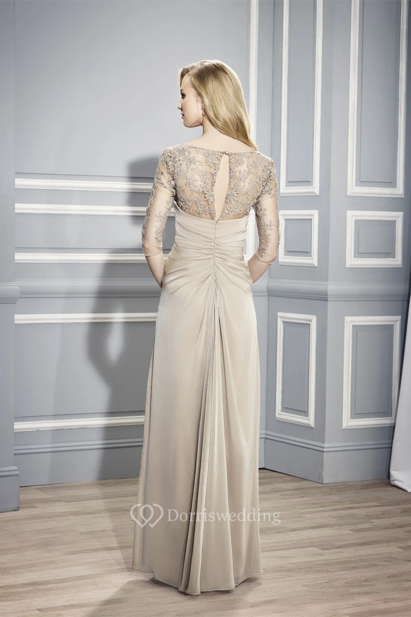 Abendkleid aus Chiffon mit U-Boot-Ausschnitt, Applikationen und halben Ärmeln view 2