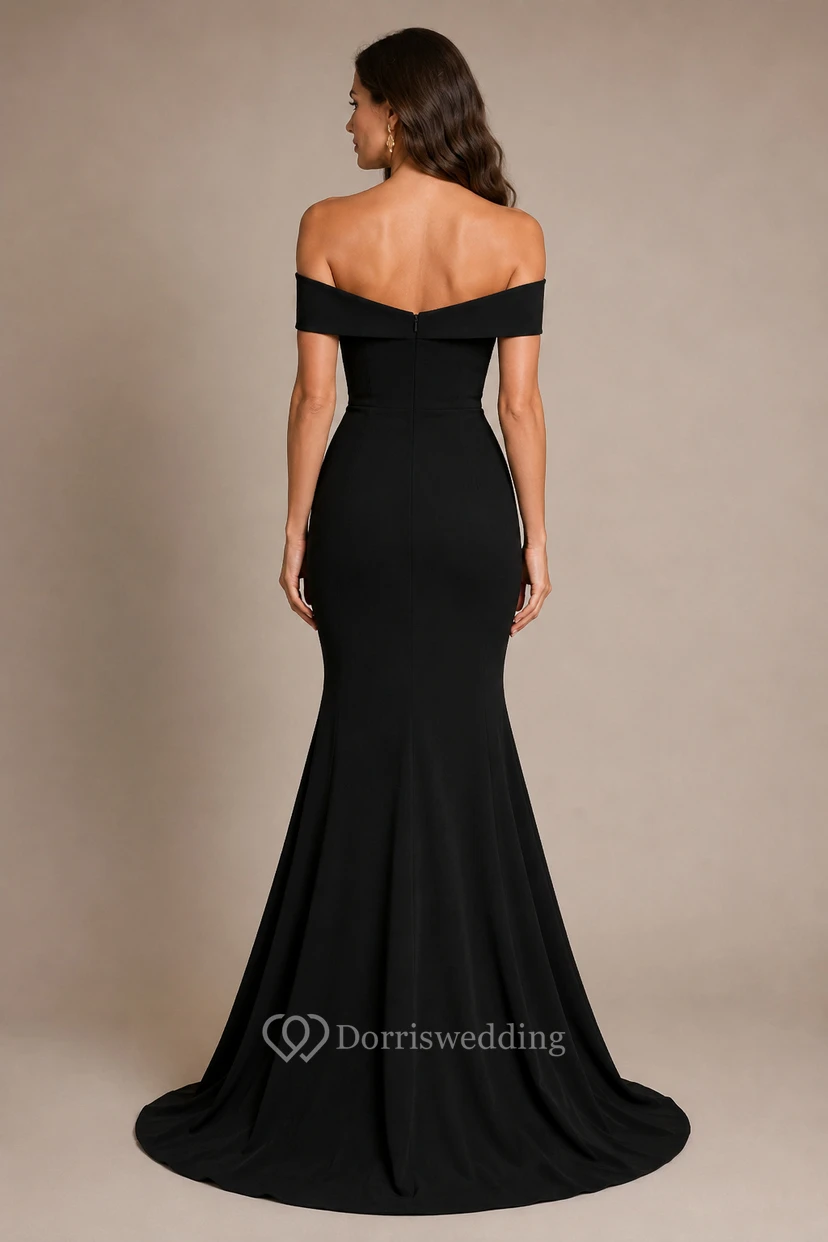 Black Off Shoulder Mermaid Evening Dress with Sweetheart Bodice view 2