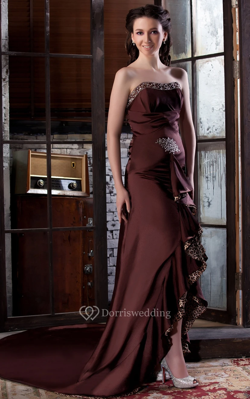 Strapless Beaded Leopard-Printed High-Low Dress With Draping view 2