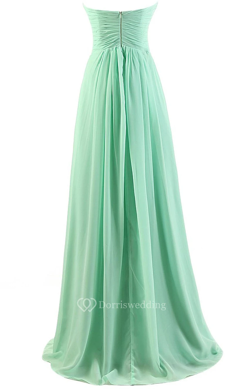 Sweetheart Asymmetrical Ruched Bodice Long Pleated Chiffon Dress view 3