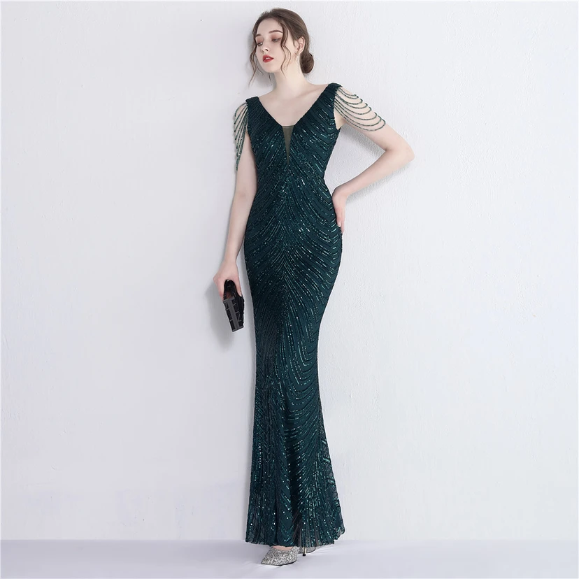 Paillettenbesetztes Meerjungfrauenkleid für Auftritte, Internet-Promi-Events, Bankette, Automodelle, Etikette, Abendkleid view 49
