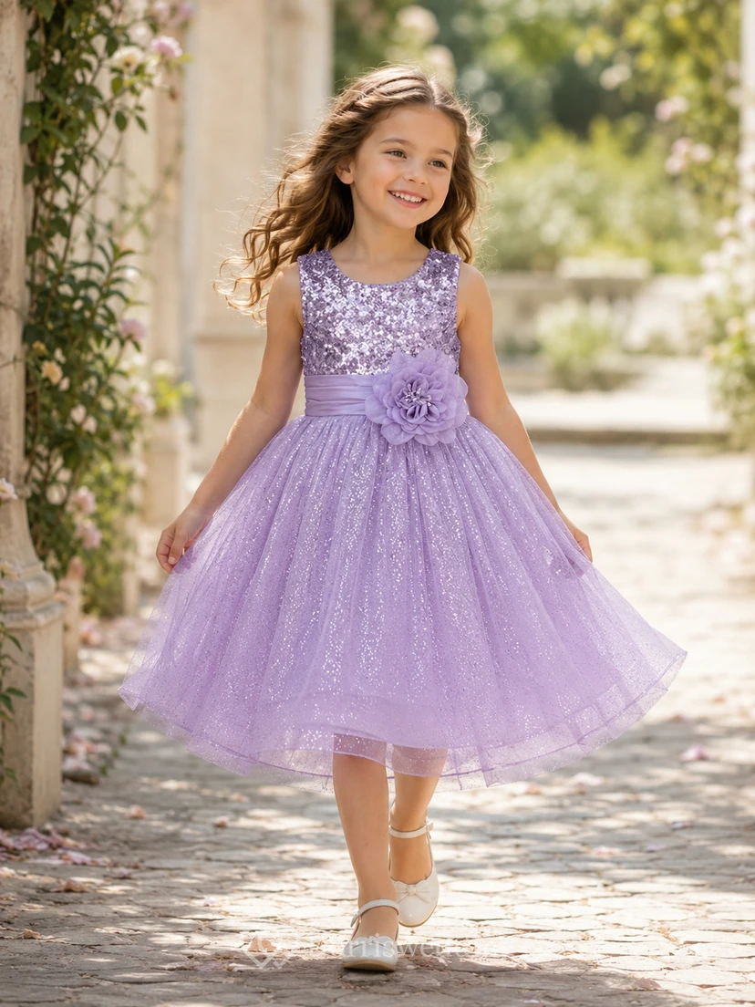 Sleeveless A-line Sequined Dress With Flower and Pleats view 3