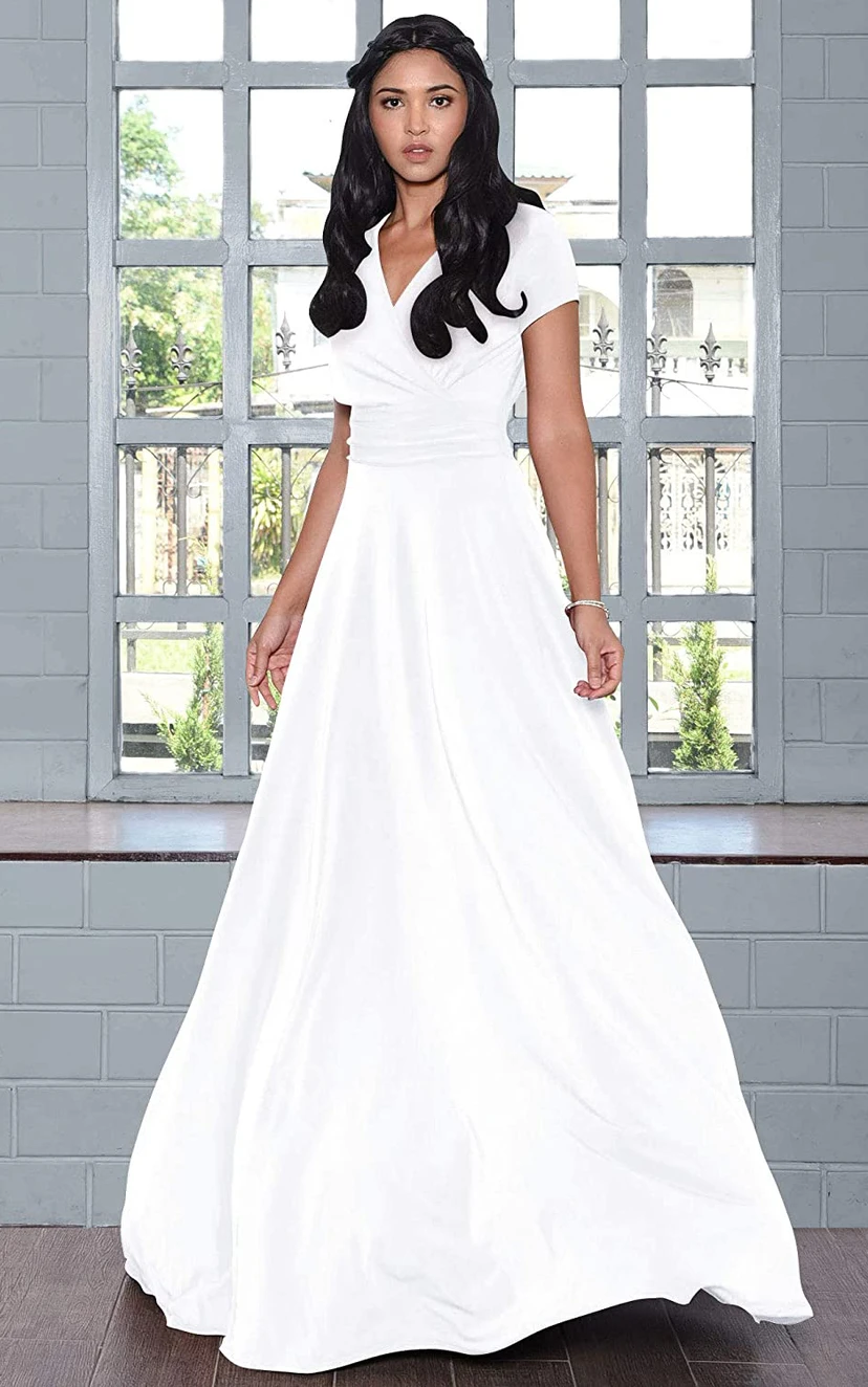 Modern Jersey V-neck Short Sleeve Mother Dress With Criss Cross and Pleats view 14
