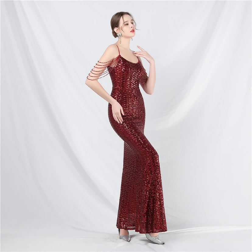 Robe de soirée longue à sequins et perles fantaisie view 30