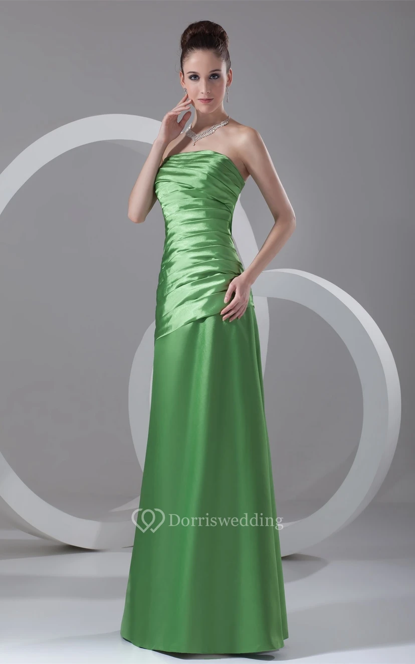 Strapless Floor-Length Satin Dress With Ruched Bodice view 4