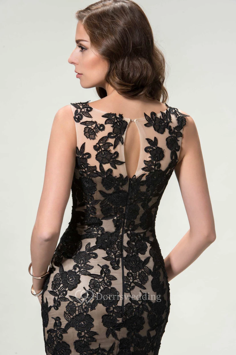 Sleeveless Bateau Neck Mermaid Long Lace Dress view 4