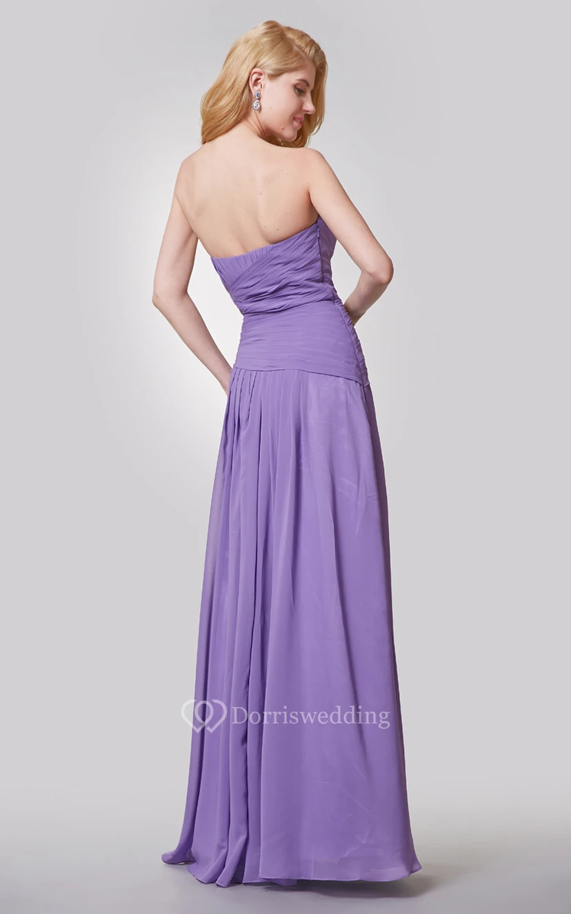 Strapless A-line Long Ruched Chiffon Dress With Pleats view 3