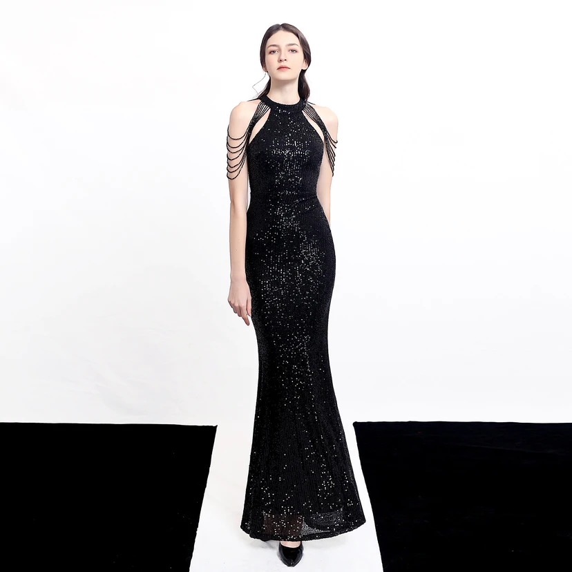 Robe de soirée élégante à col halter et sequins diamants Aura Queen, style banquet temperament view 15