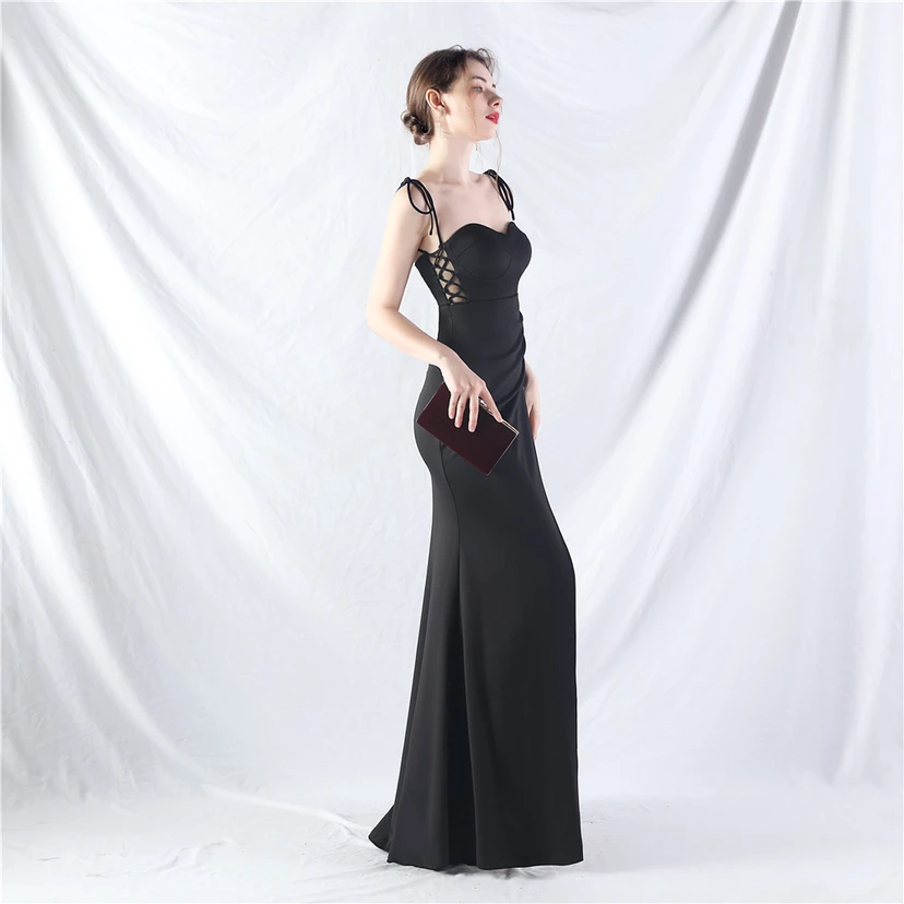 Vestido de noche de satén con cintura y orejas fijas, nueva tendencia, con dos métodos de atado de cuerda. view 24