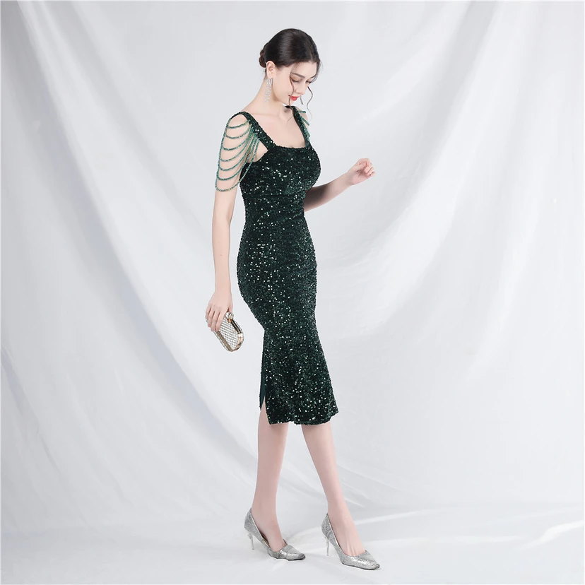 Craft Sequined Velvet Bottom Imitation Handmade Fantasy Sequin Evening Dress Daily Mini Dress view 65