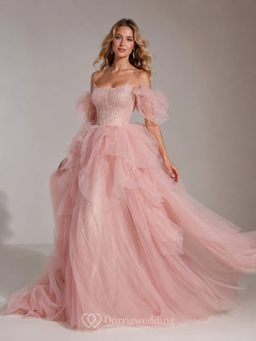 Robe de bal bleu clair à manches volantées view 3
