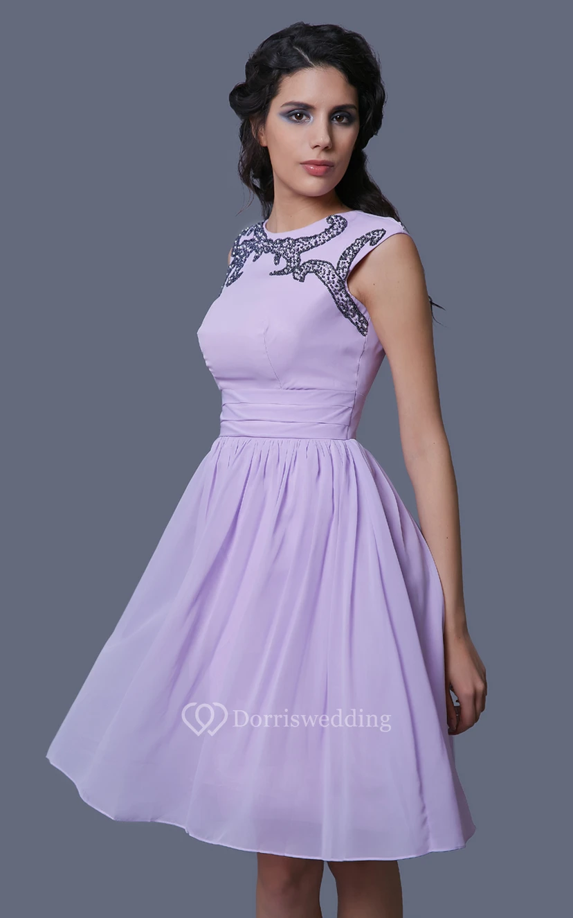 Short A-Line Sleeveless Chiffon Dress With Beadwork and Jewel Neck view 4