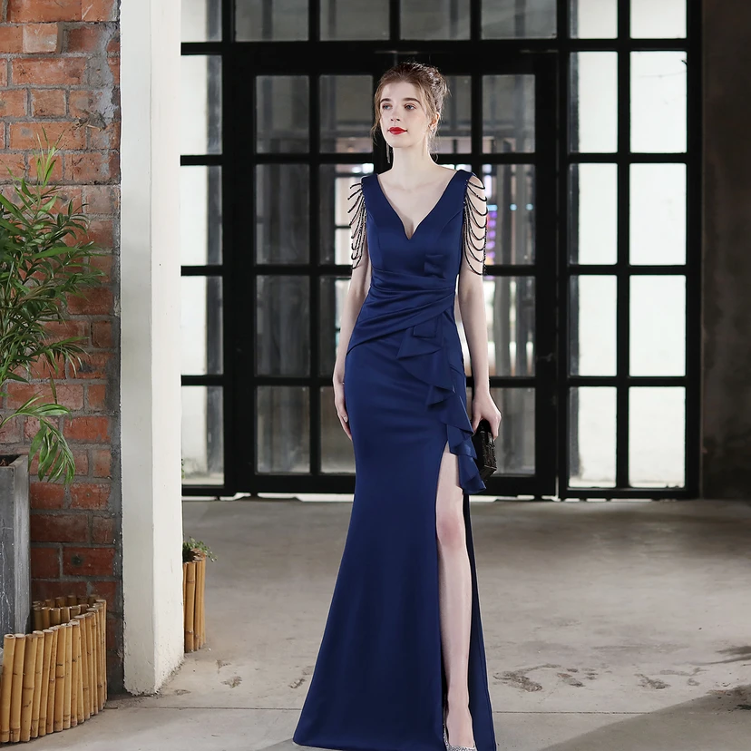 Toast Dress Bride Long Sling Thank-You Banquet Slim Fishtail Skirt Wedding Car Model Exhibition Dress view 53