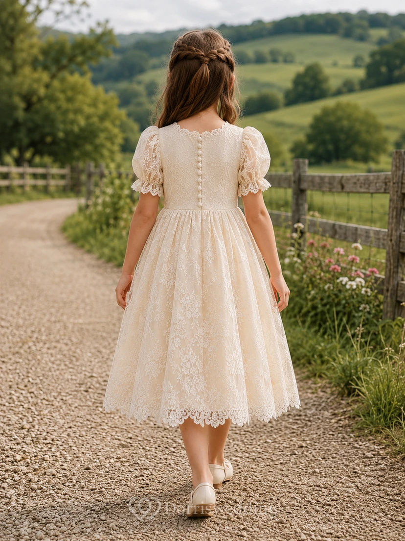 Boho-Spitzenkleid mit langen Ärmeln für Blumenmädchen view 2