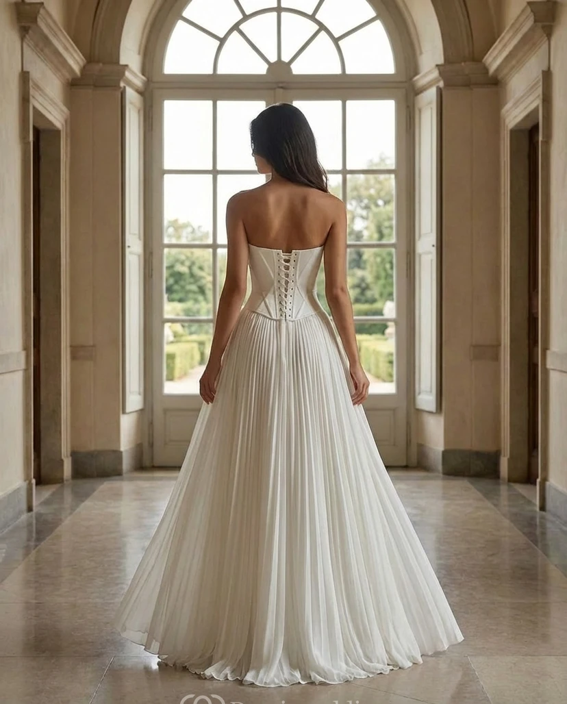 strapless chiffon a line wedding dress Amoris -T703W Chiffon Strapless Sweetheart A-line Gown XL / OFF White