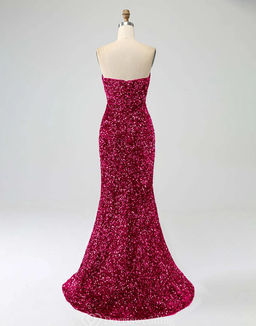 Robe bustier bleu roi à sequins et fente jusqu'à la cuisse view 20