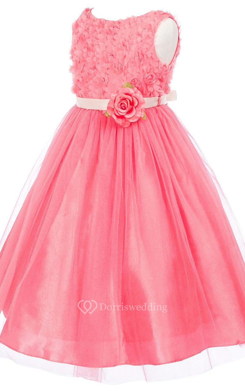 Sleeveless A-line Ruched Dress With Flowers view 2