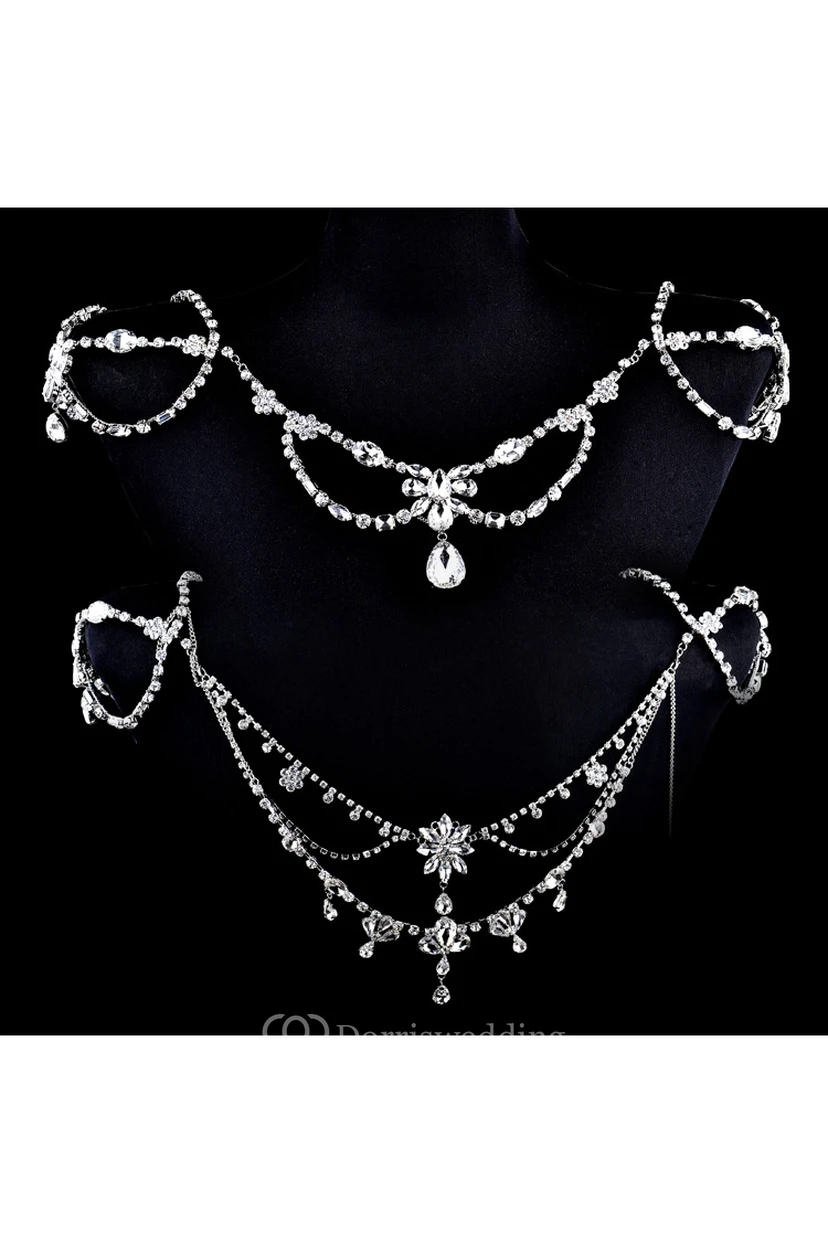 Schlichte, elegante Schulterkette aus Metall mit Perlen view 2