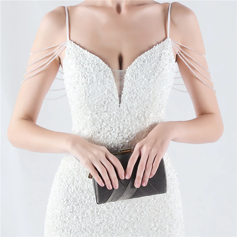 Velvet-Bottom Gradient Sequined Sexy Beaded Suspender Evening Dress view 8