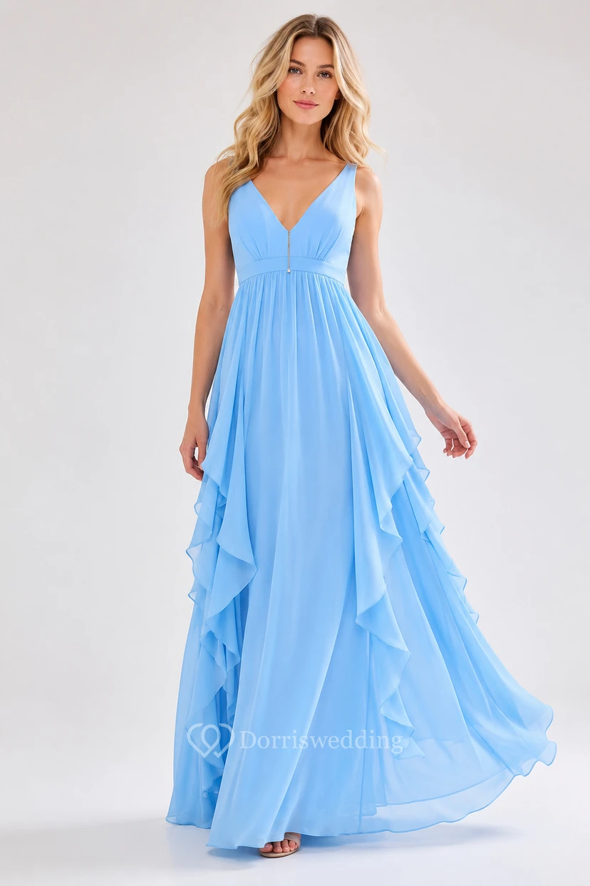 Sleeveless Chiffon Stylish Dress With Ruffles view 18