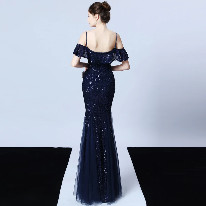 Robe de soirée élégante à franges et sequins en fil de polyester, style sirène, idéale pour un banquet ou une occasion spéciale automne. view 44