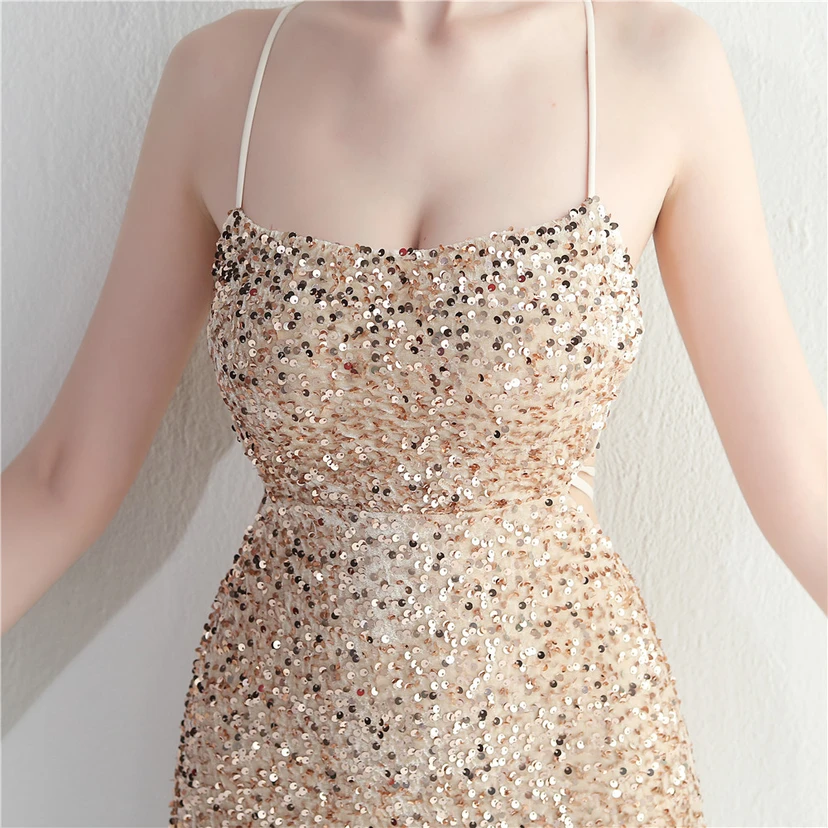 Vestido largo de noche con cola de pez, estilo europeo y americano, con lentejuelas y parte inferior de terciopelo. view 28