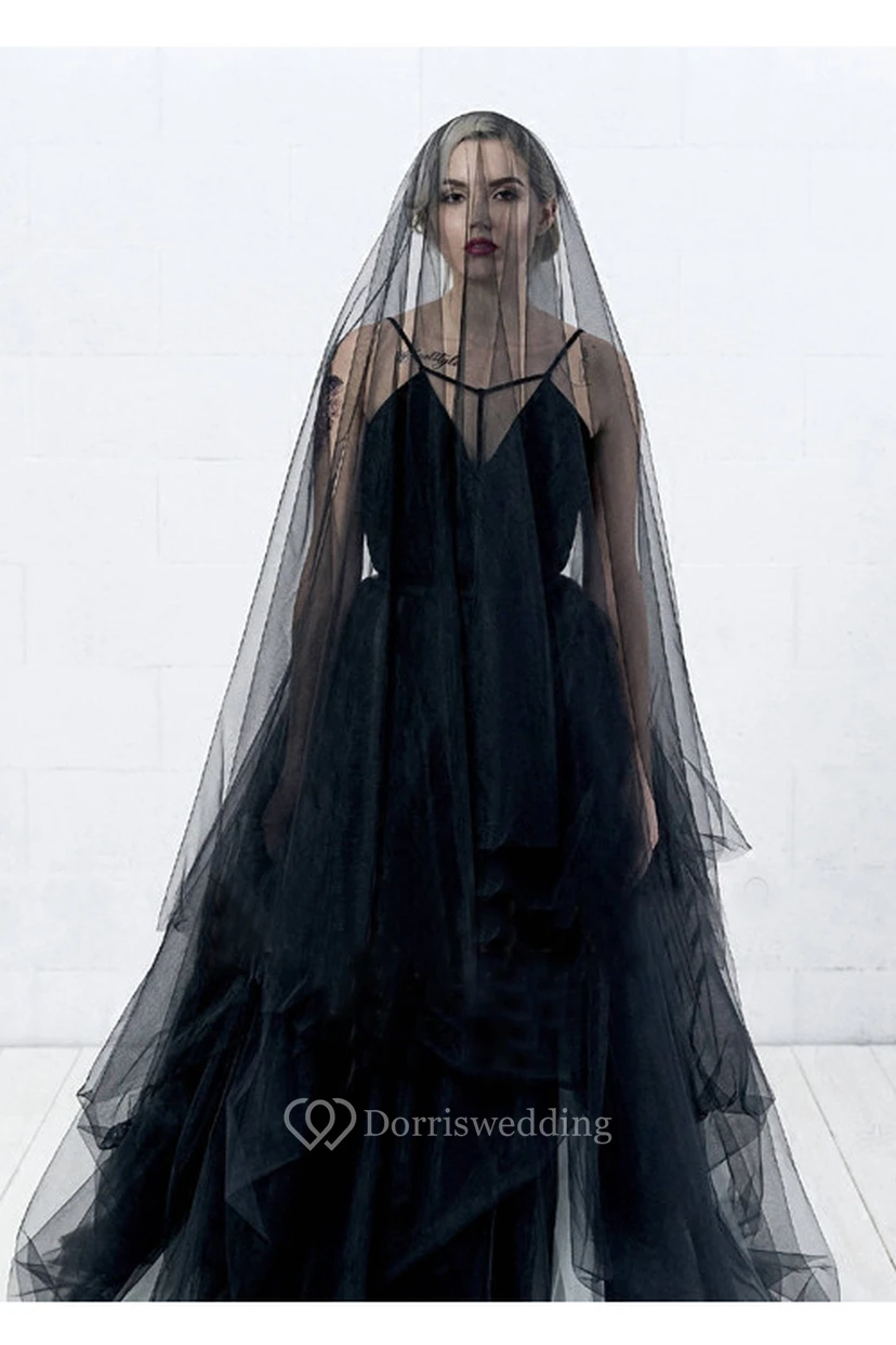 Simple Korean Style Bride Black Soft Tulle Veil  view 2