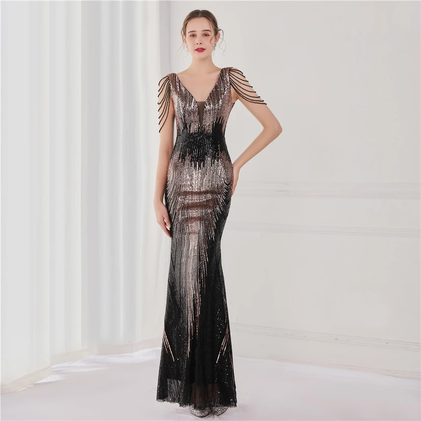 Vestido largo de lentejuelas con cola de pez, ideal para eventos, banquetes, eventos de celebridades y eventos de moda. Vestido de noche con etiqueta para modelos de automóviles. view 10