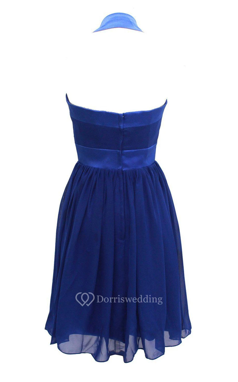 Halter A-line Chiffon Dress With Pleats view 2