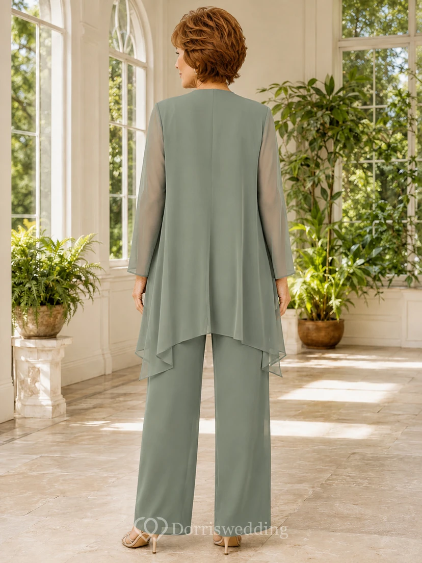Sage Mother Jumpsuit with Square Neck Beaded Waist Overlay and Wide Leg Pants view 2