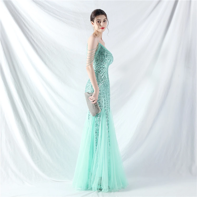 Robe de soirée haut de gamme ornée de perles de positionnement, de fleurs et de broderies en tulle. view 5