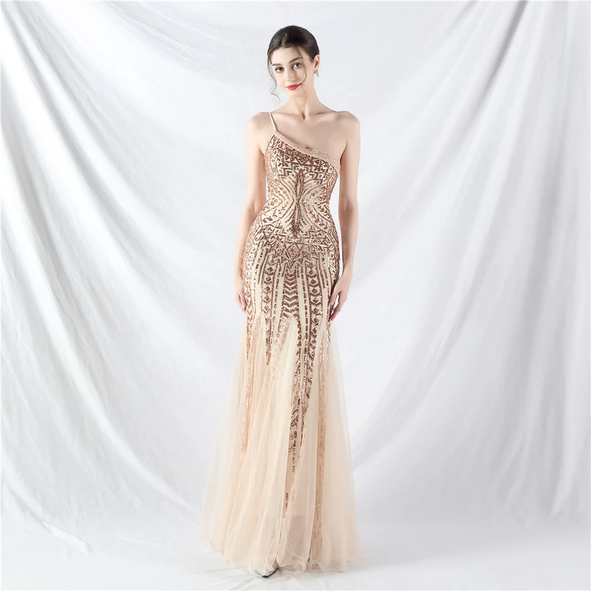 Crafted Beaded Positioning Flower Beads Splicing Mesh Gauze High-End Evening Dress view 32