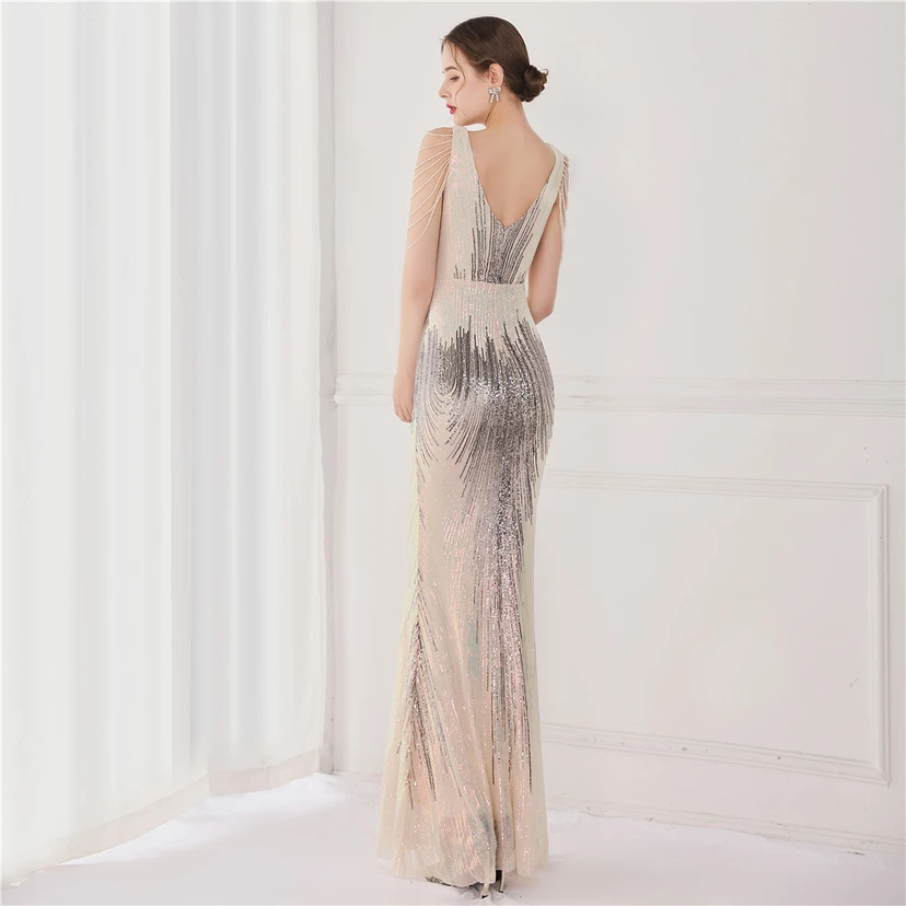 Vestido largo de lentejuelas con cola de pez, ideal para eventos, banquetes, eventos de celebridades y eventos de moda. Vestido de noche con etiqueta para modelos de automóviles. view 42