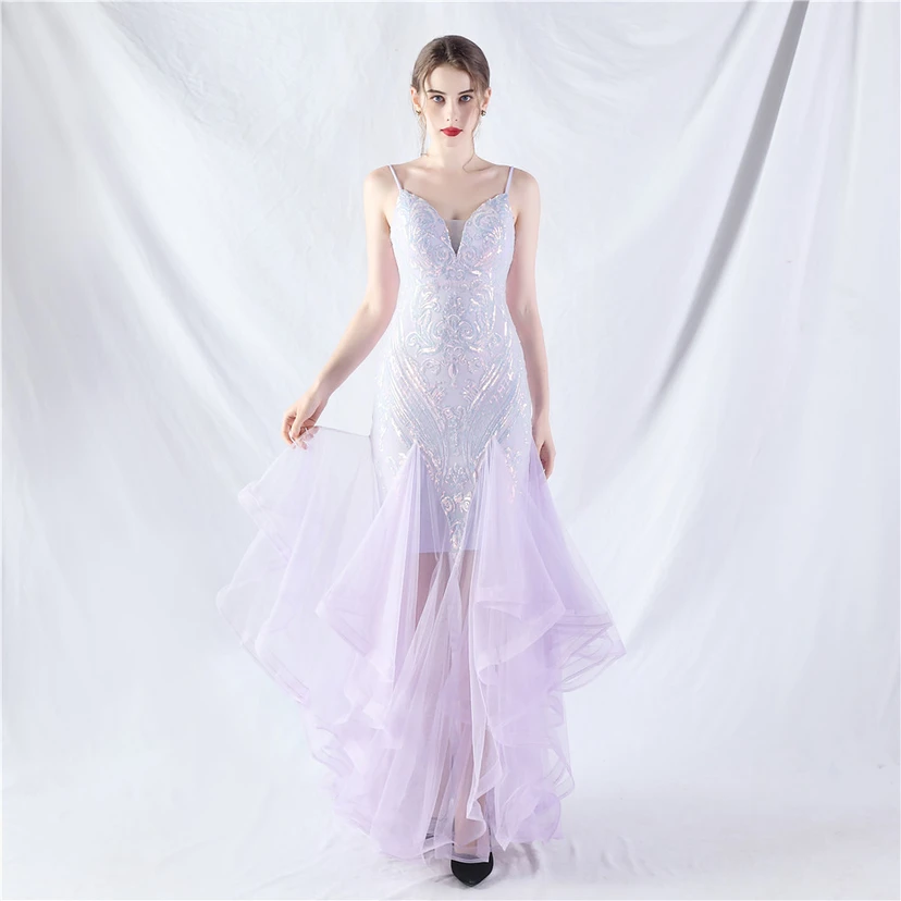 Vestido de actuación para celebración de baile caliente con cuentas de flores y posicionamiento de red rígida. view 46