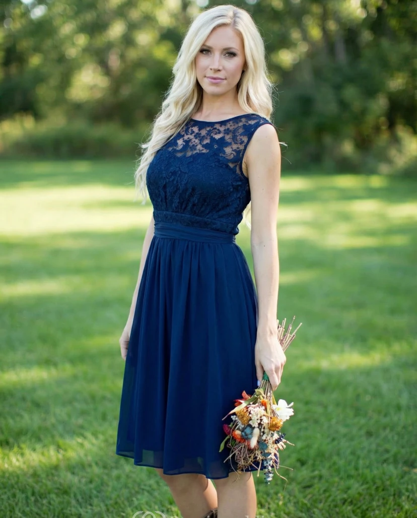 Backless Jewel Neck Chiffon & Lace A-Line Dress