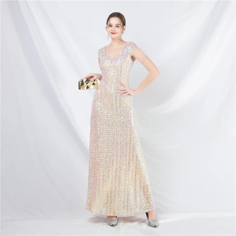 A-Line Big Swing Dress Craft Sequined Long A-Line Evening Dress view 62