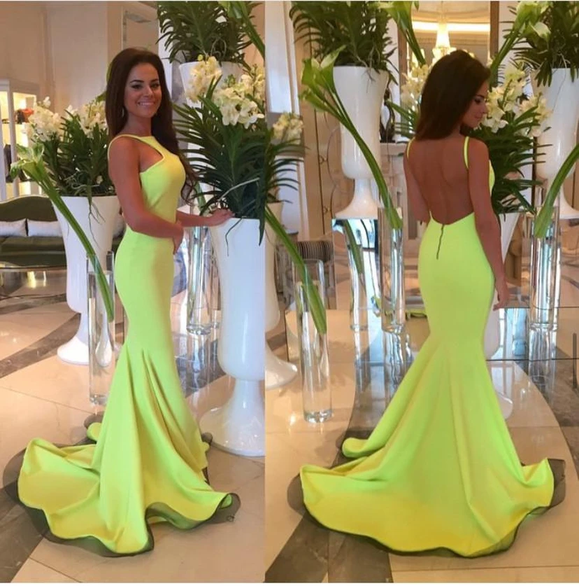 Sexy Mermaid Jewel Open Back Prom Dress Sweep Train Sleeveless view 2