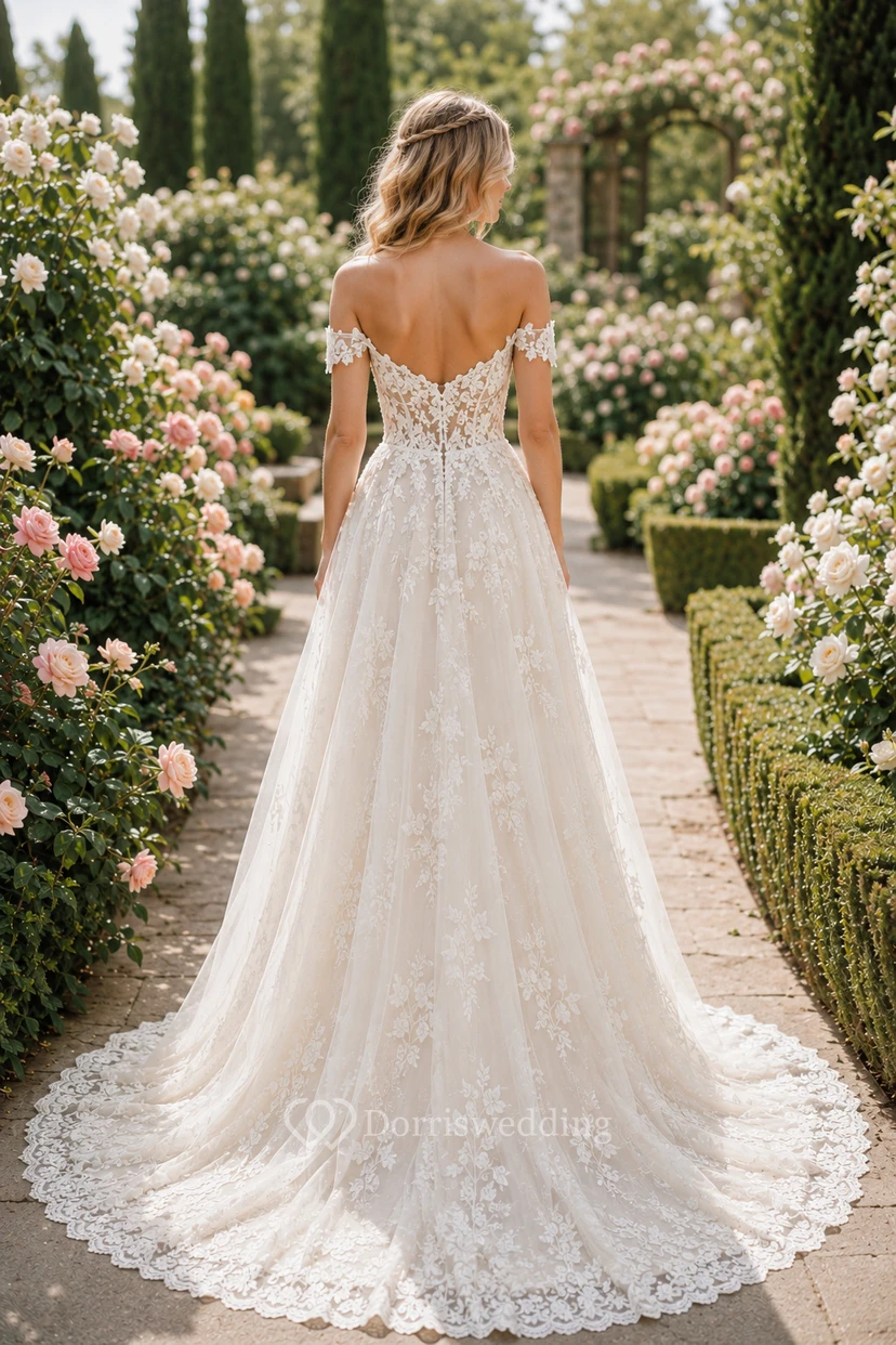 Off-the-Shoulder Lace A-Line Wedding Dress view 2