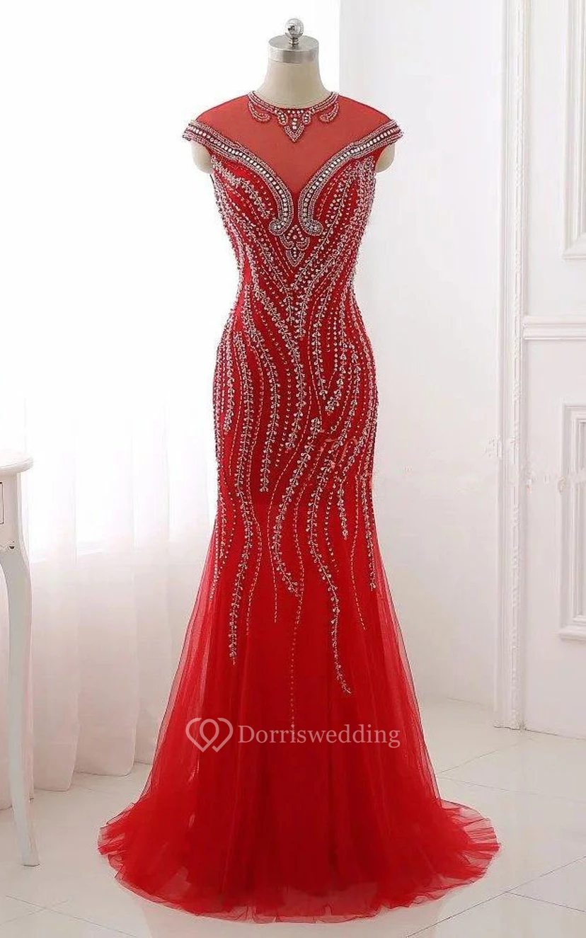 Meerjungfrauenkleid aus Tüll mit Pailletten und kurzen Ärmeln view 3