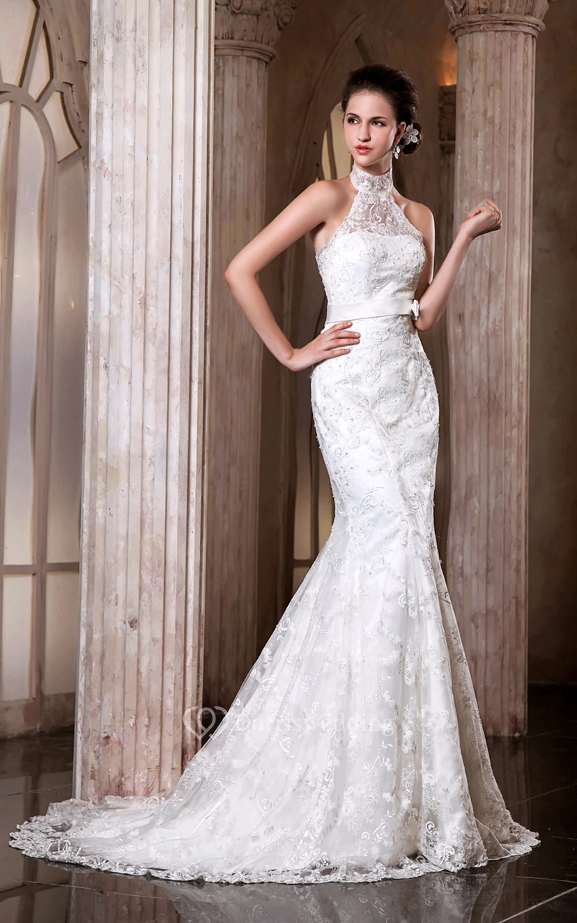 Elegant Sleeveless Mermaid Embroidery Dress With Bowed Sash view 2