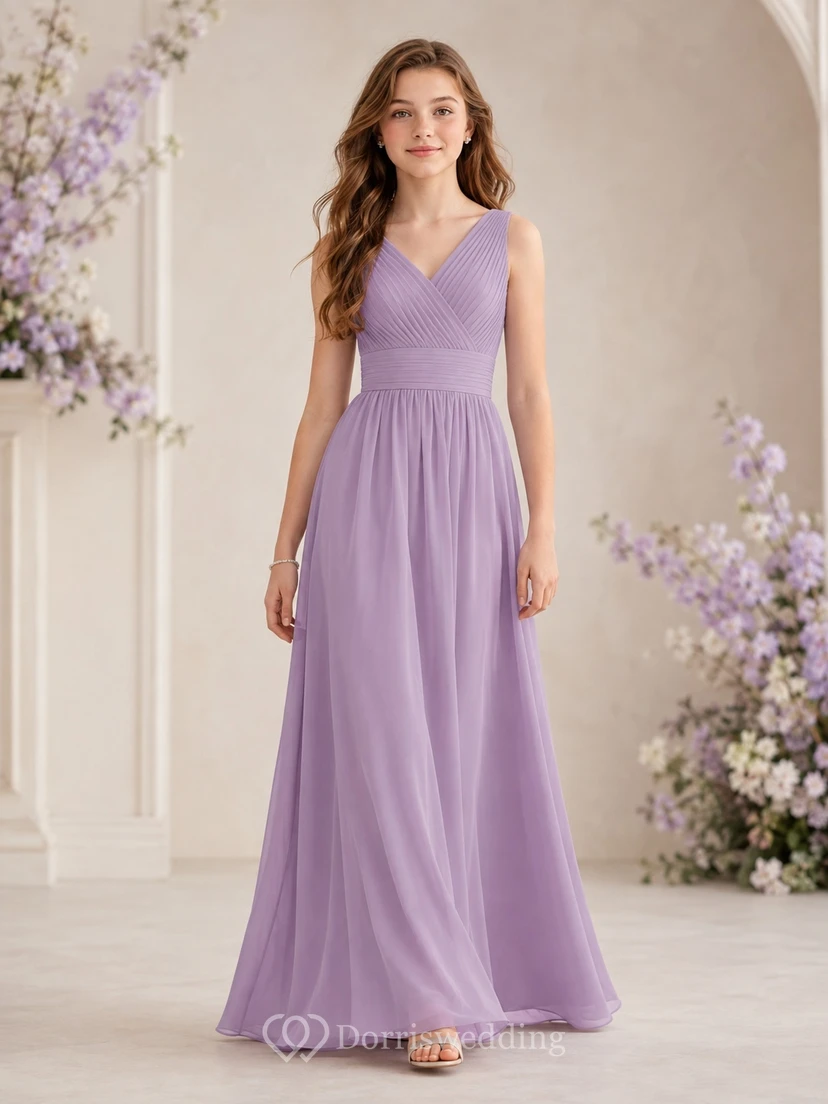 Wisteria Junior Brautjungfernkleid A-Linie V-Ausschnitt Ärmellos Schlicht Festlich