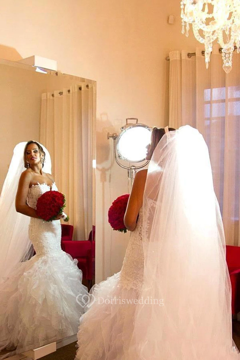 Sexy Sweetheart Backless Organza Drapped Mermaid Lace Wedding Dresses  view 3