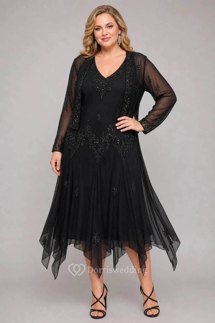 Robe cocktail vert forêt à perles, style vintage, avec veste transparente et ourlet asymétrique view 6