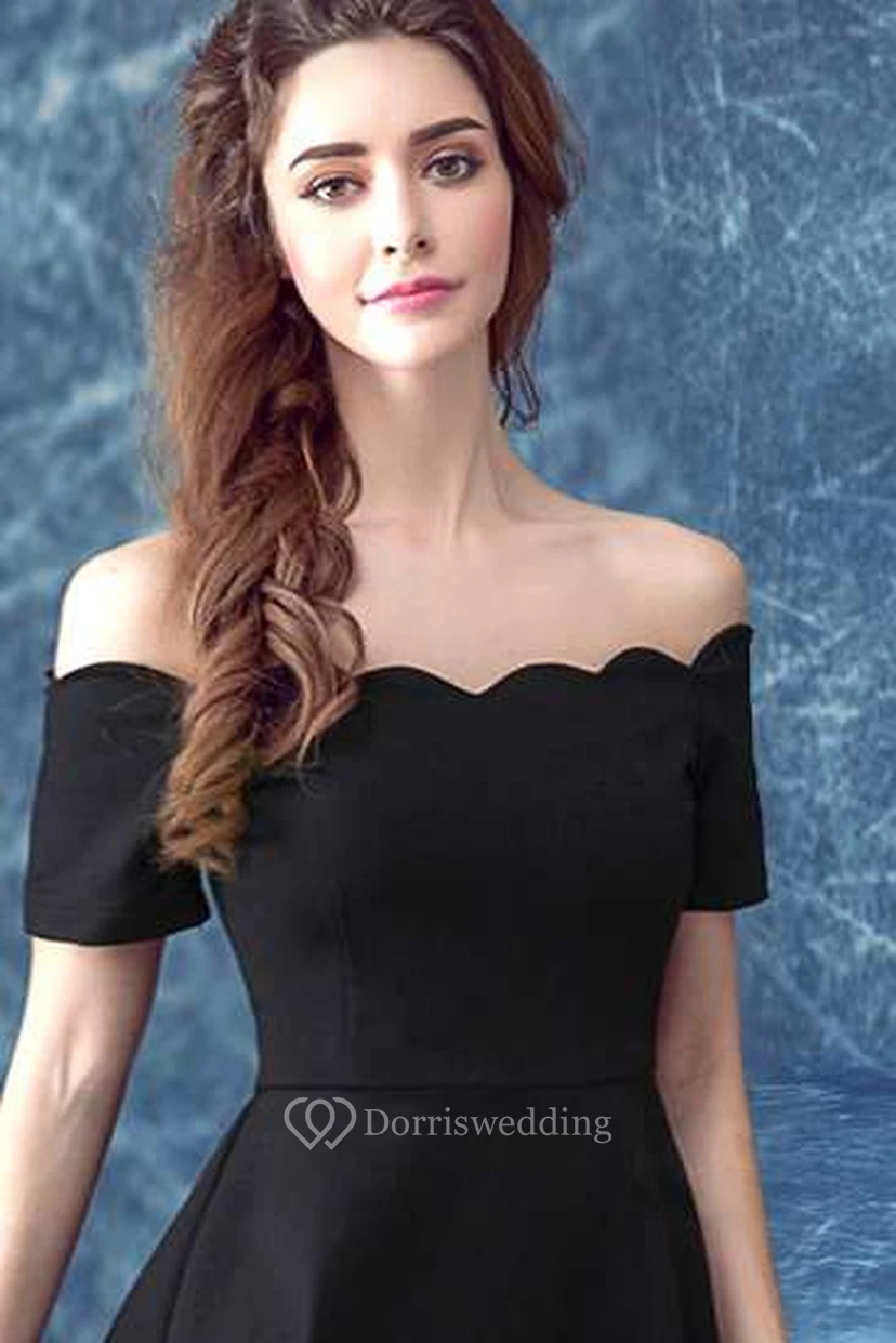 Off The Shoulder Short Sleeve A-line Pleated Short Spandex Dress view 3