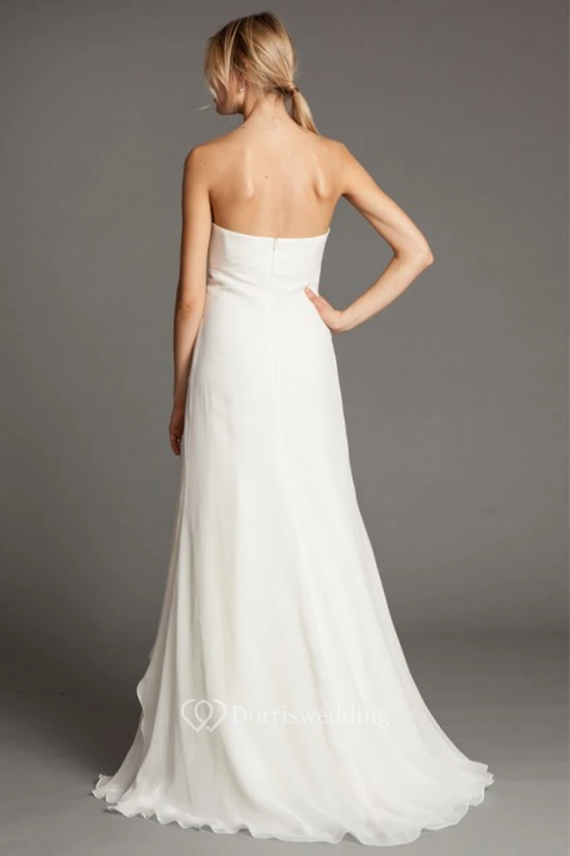 Sheath Empire Long Ruched Sweetheart Sleeveless Chiffon Wedding Dress With Draping view 2